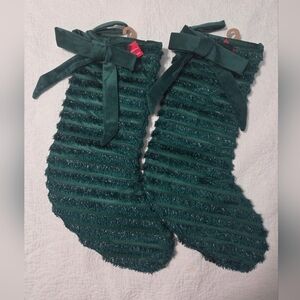 NWT Elegant Dark Green Textured Christmas Stockings - 2
